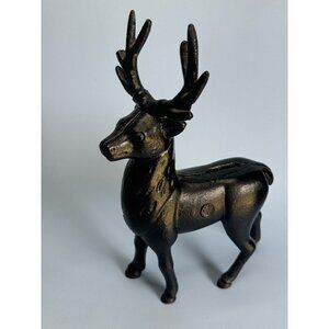 Farmhouse Cast Iron Vintage Stag Sculpture Coin Bank AC Williams 8 1/2" Tall